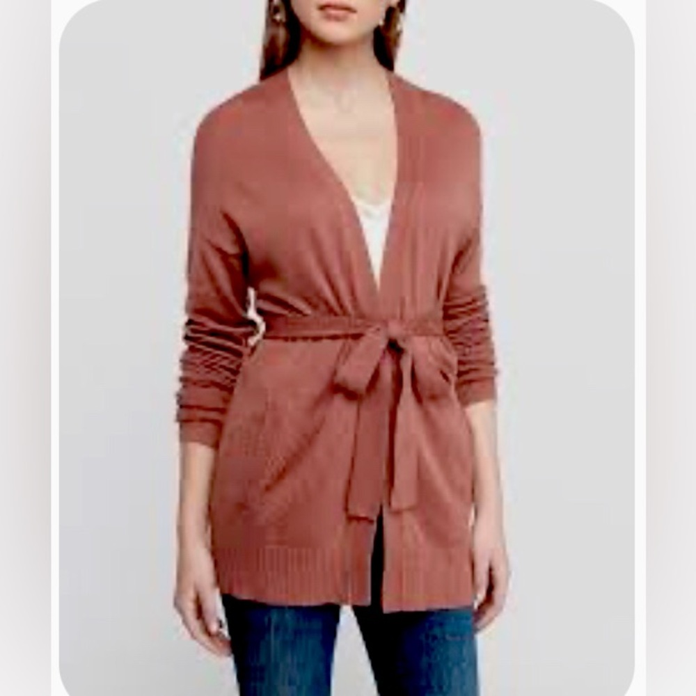 Express Belted wrap Cardigan Basic Lightweight  Open Front Sweater with Pockets